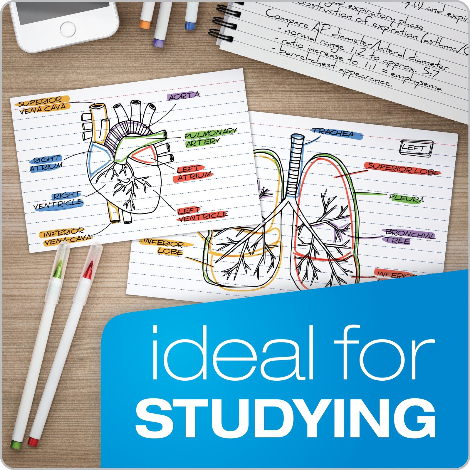 Ruled Index Cards, 3″ x 5″, White, Lined Index Flashcards, 300 per Pack (10022)