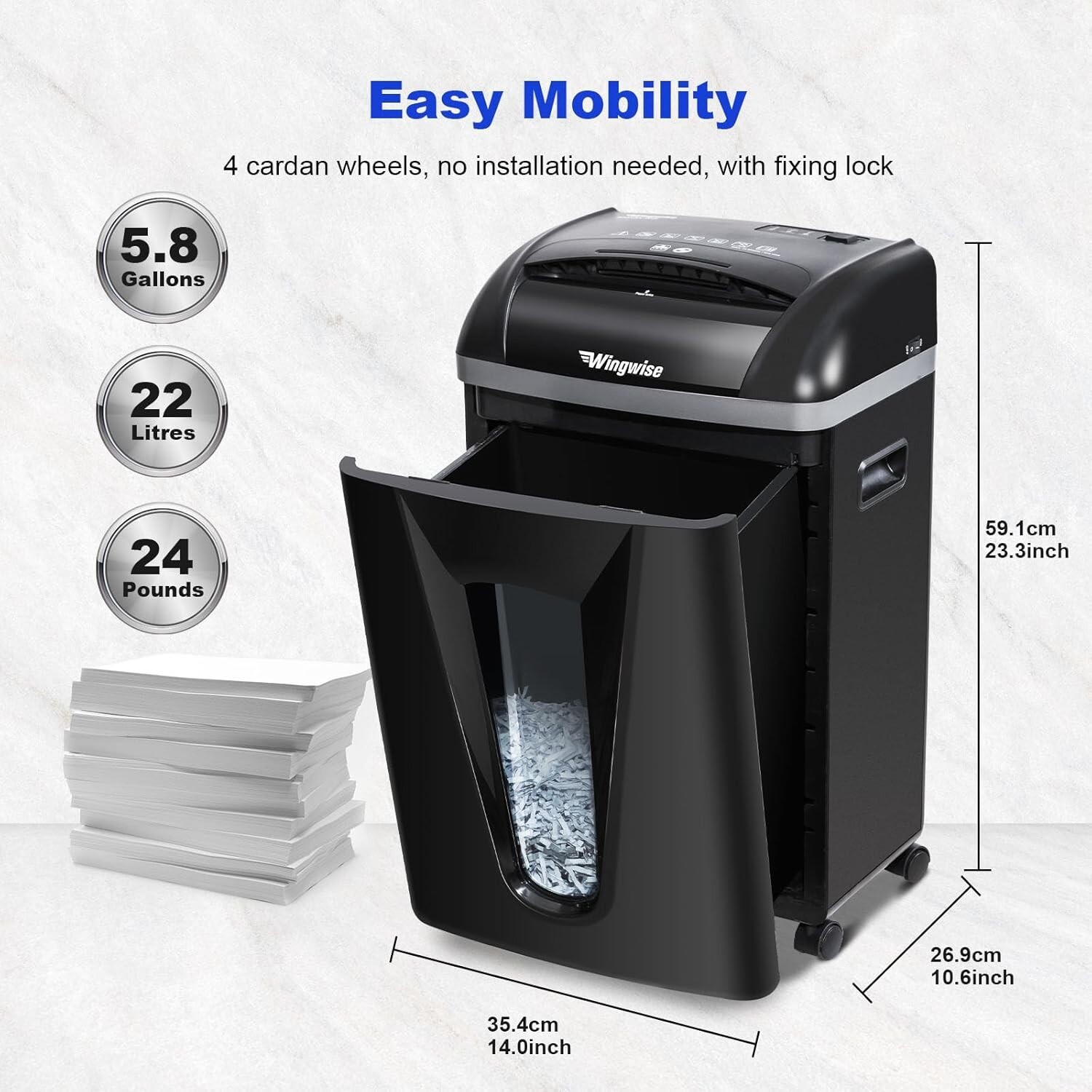 58 dB Paper Shredder 15 Sheet P-4 Cross Cut with 5.8 Gallons Bin Shreds CD,