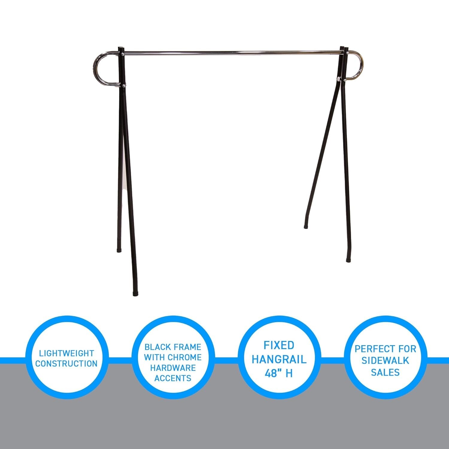 Clothing Rack Black & Chrome Single Rail Retail Storage Garment Salesman 48 x 60