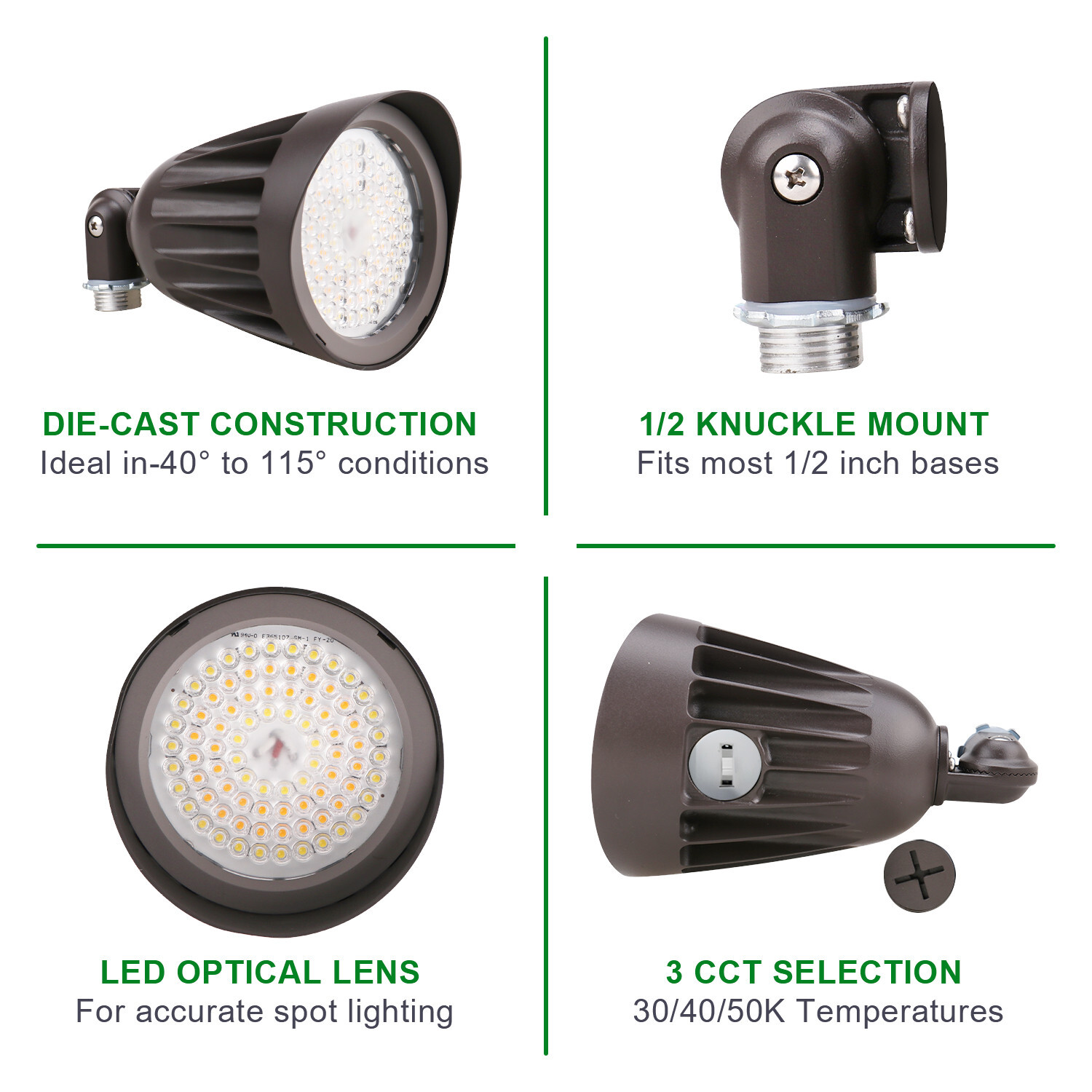 25W LED Bullet Flood Light 3CCT Selectable LED Landscape Spotlight with Knuckle