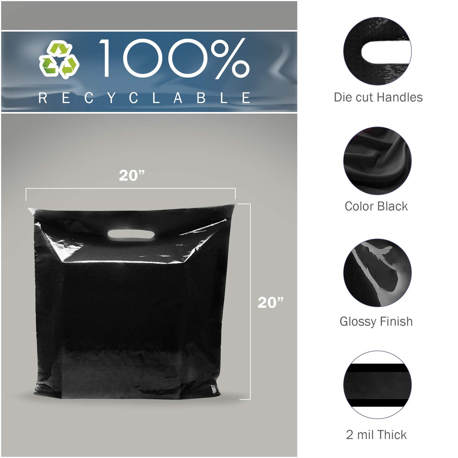 Large Merchandise Plastic Shopping Bags – 100 Pack 20″ x 20″ with 2 mil Thick…