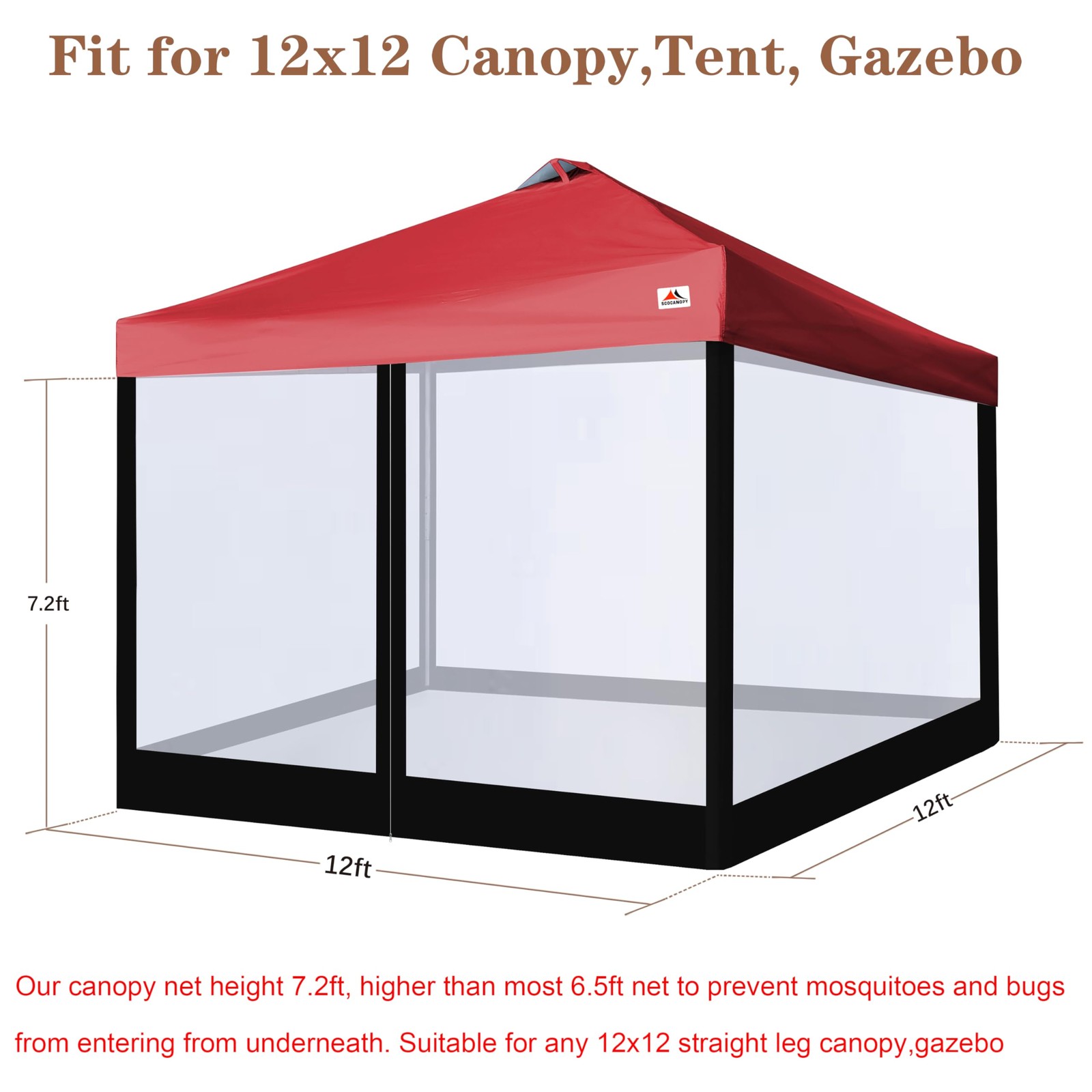 Scocanopy Replacement Mesh Sidewall For Most 12X12 Canopy Or Gazeboblack