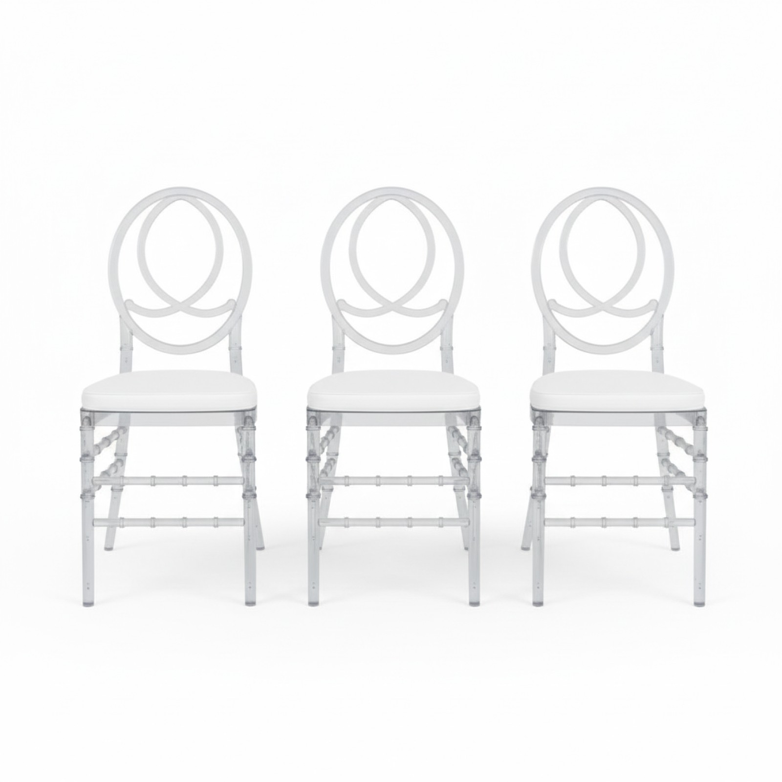 Set of 3 Crystal Clear Acrylic Chiavari Wedding Chairs with Cushions for Event