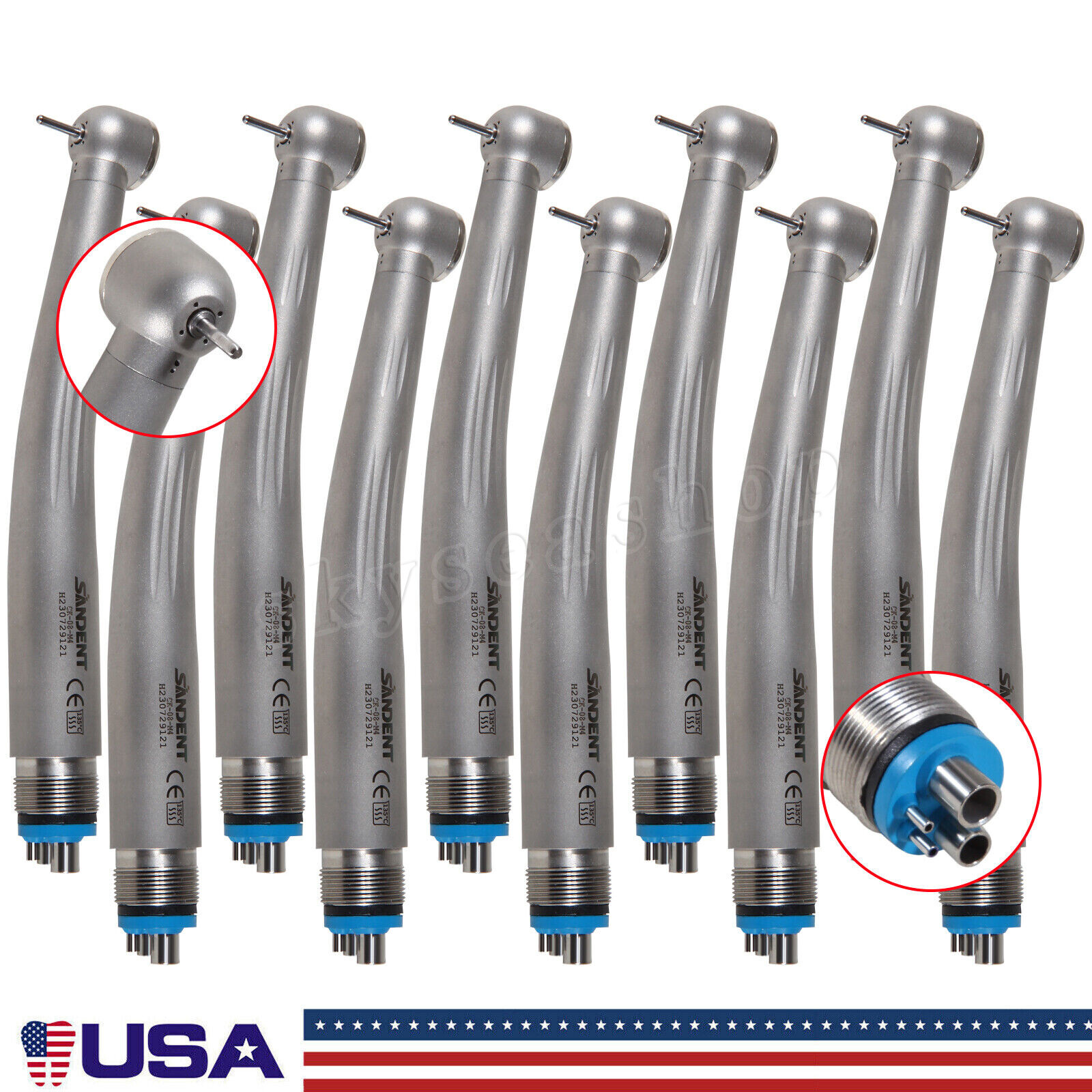 10pcs Dental High Speed Handpiece Ceramic Bearing Single Spray 4 Holes