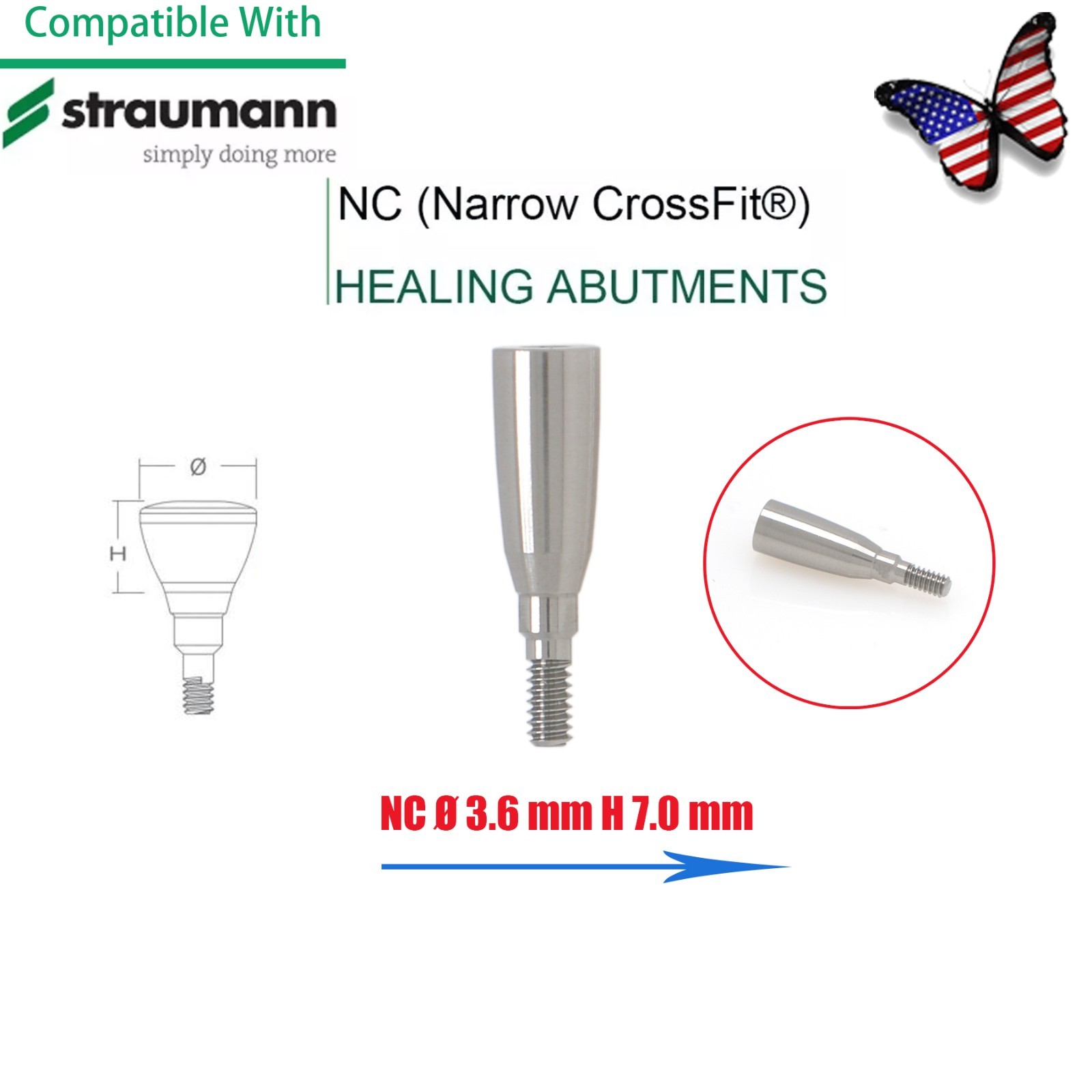US Straumann Healing Abutment Cap/Closure Cover Screw NC & RC Platform Titanium