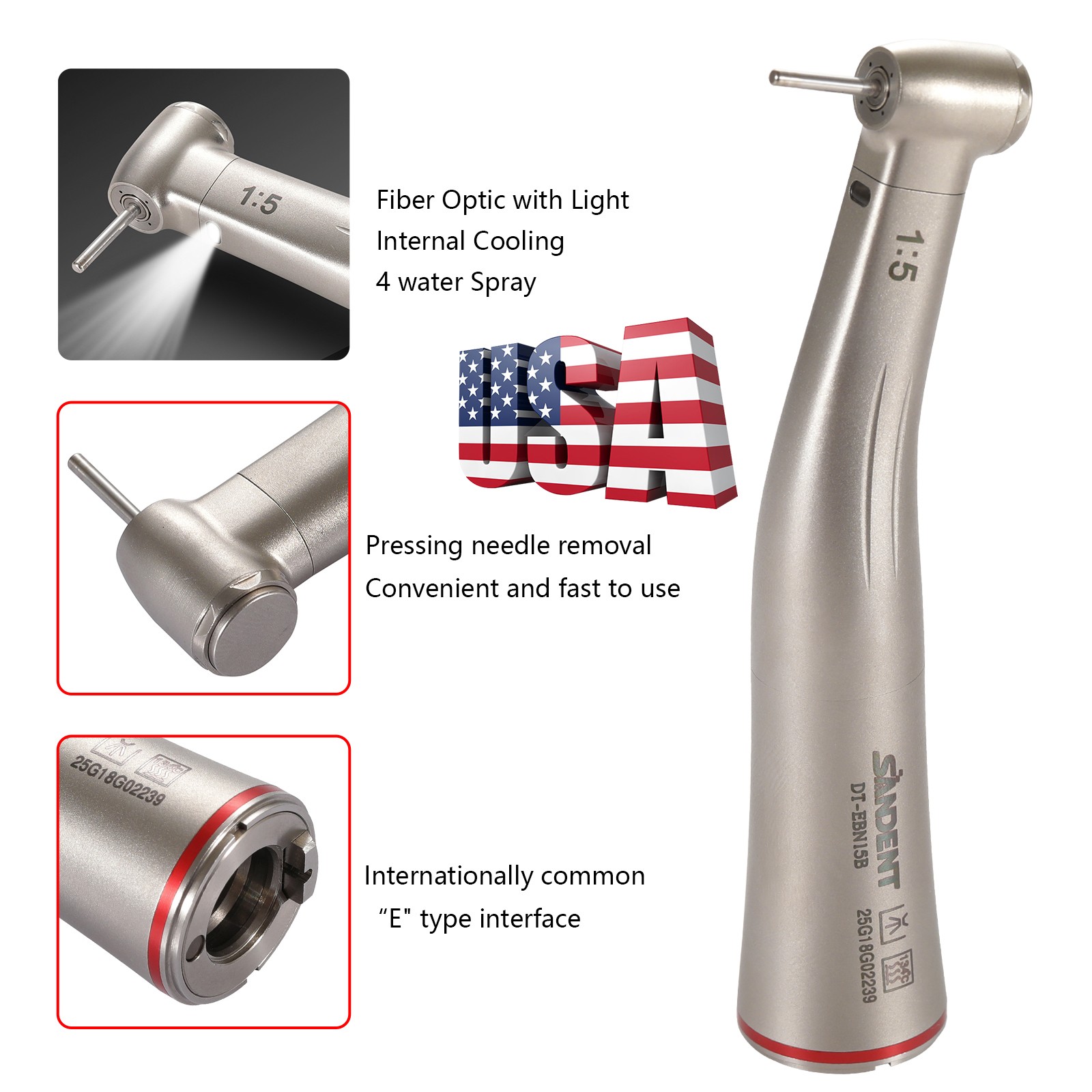 SANDENT 1:5 Increasing Fiber Optic LED Electric Contra Angle Handpiece UPS
