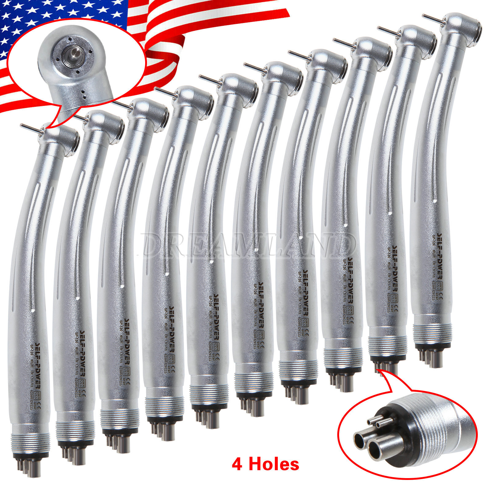 10pcs Dental High Speed Handpiece Standard Push Button Single Water Spray 4 Hole