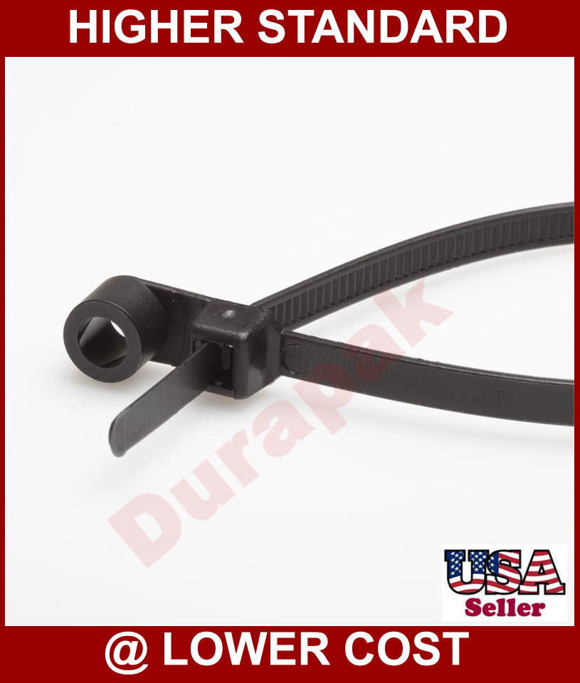 1000 pieces 11″ Black Mountable Head Cable Tie 50 Lbs Nylon Secure Fastening