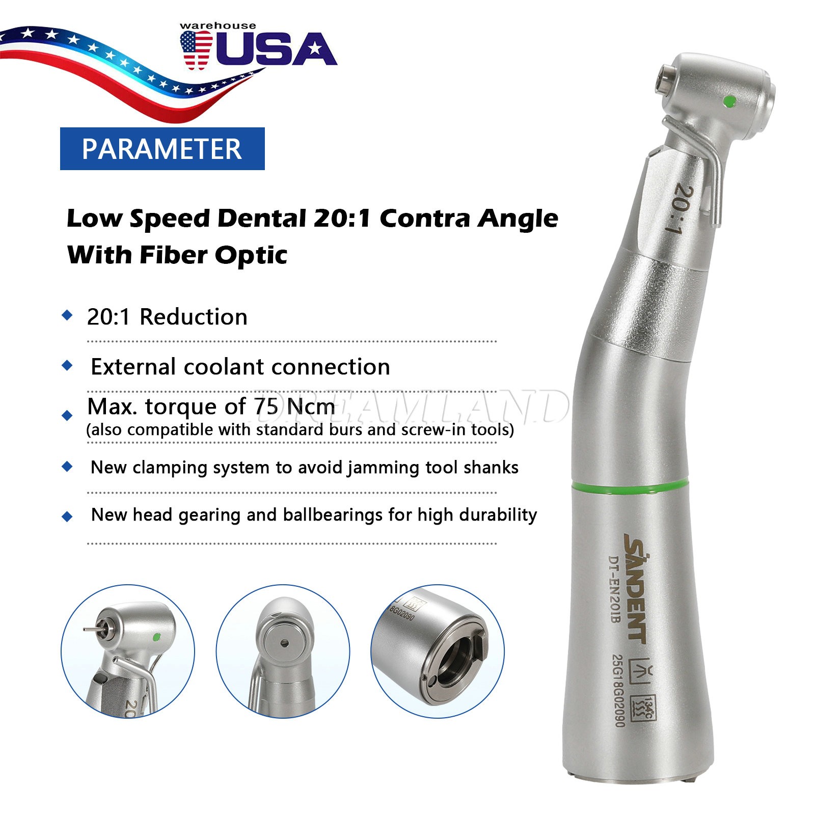 Dental Implant Handpiece 20:1 LED Contra Angle Fit Surgical Implant Motor