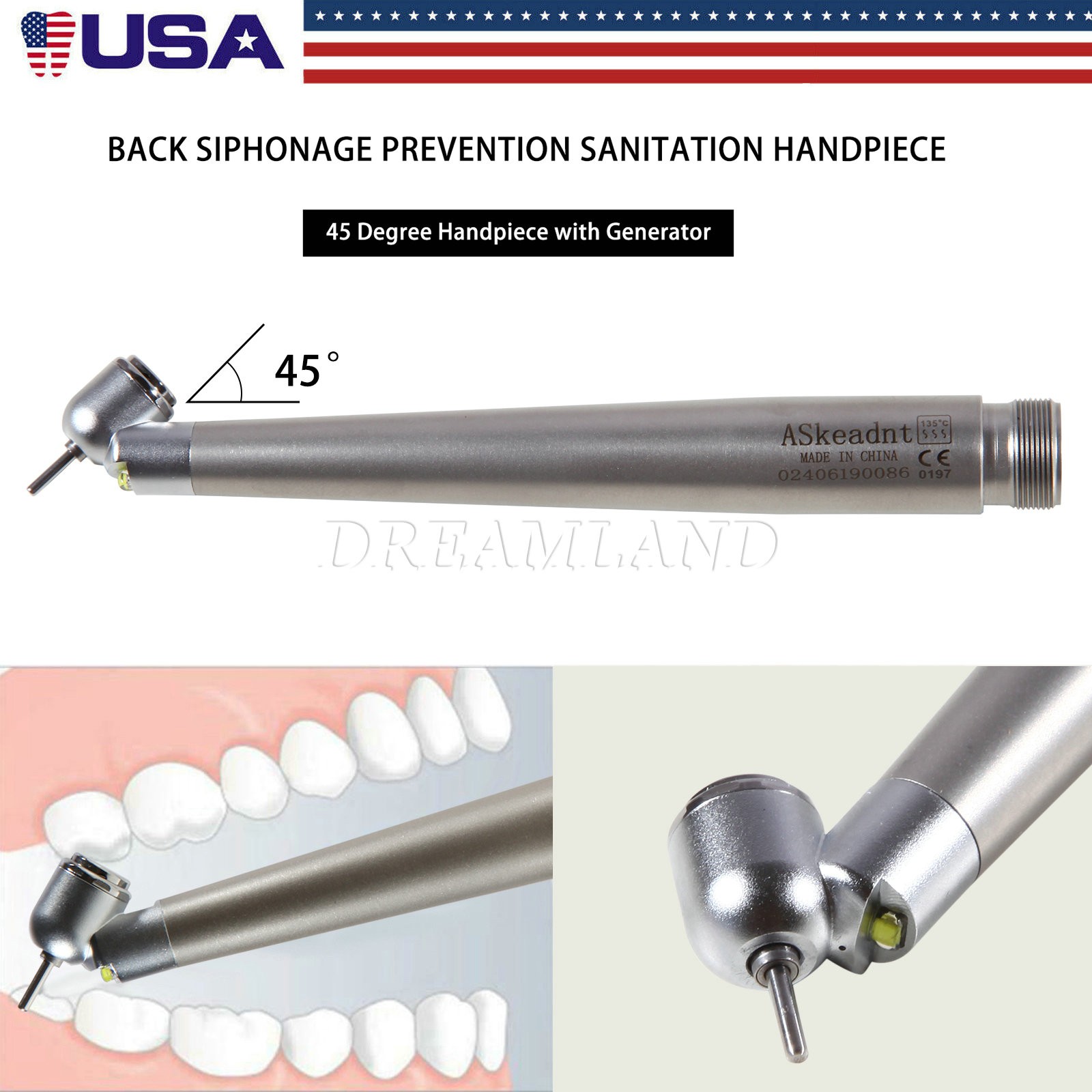 Dental LED high speed handpiece 45 degree Surgical NSK style 2/4 Hole