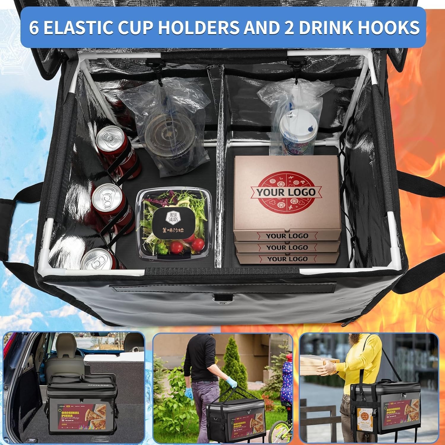 62L Insulated Food Delivery Bag for E-bikes/Scooters – Waterproof Carrier with