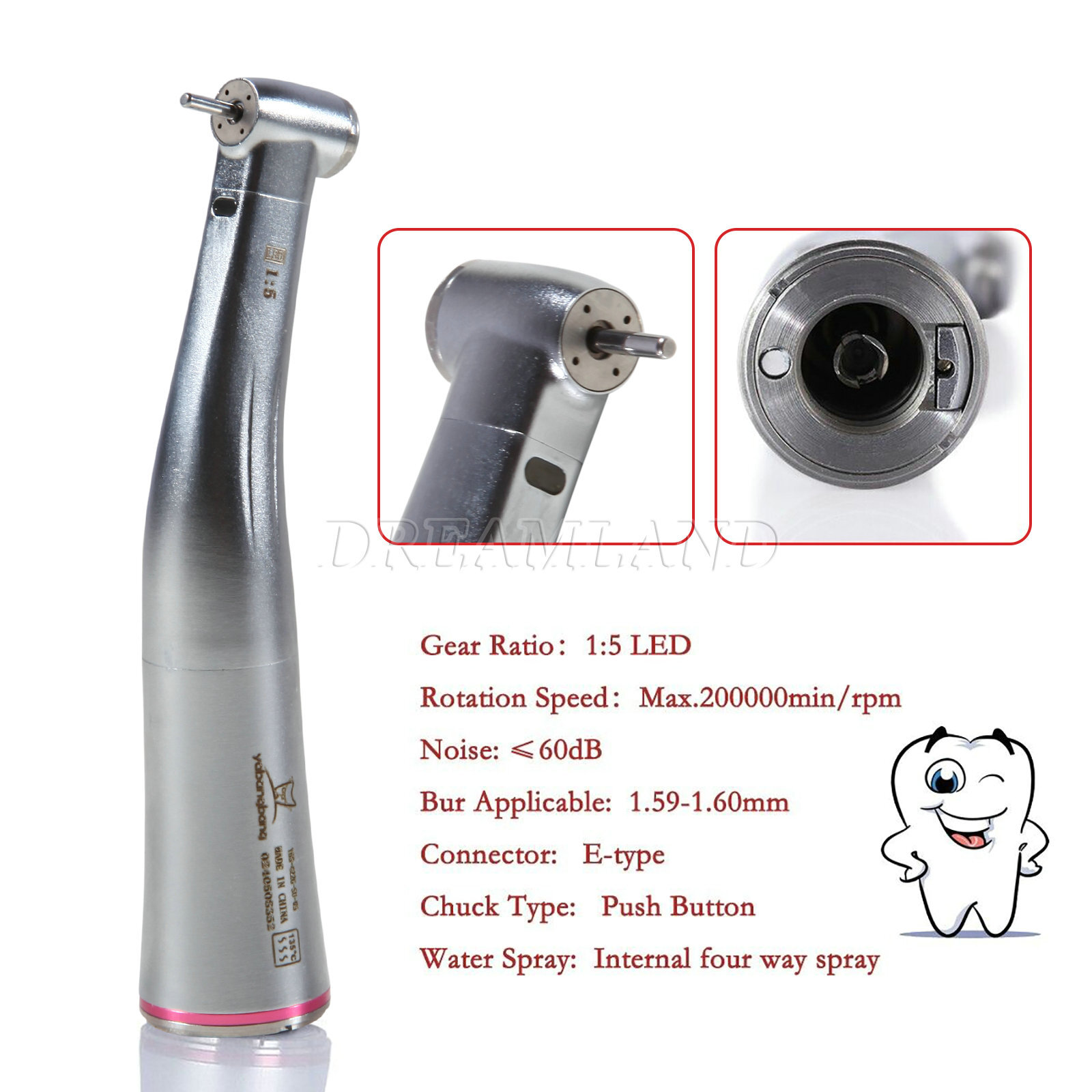 Dental 1:5 LED Fiber Optic Contra Angle Handpiece Electric Fit NSK Ti-MAX X95L