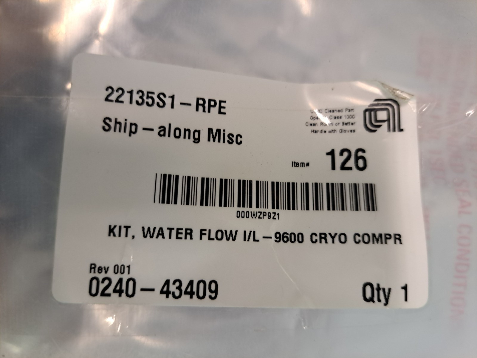 Applied Materials AMAT 0240-43409 Kit Water Flow I/L 9600 Cryo Compr NEW