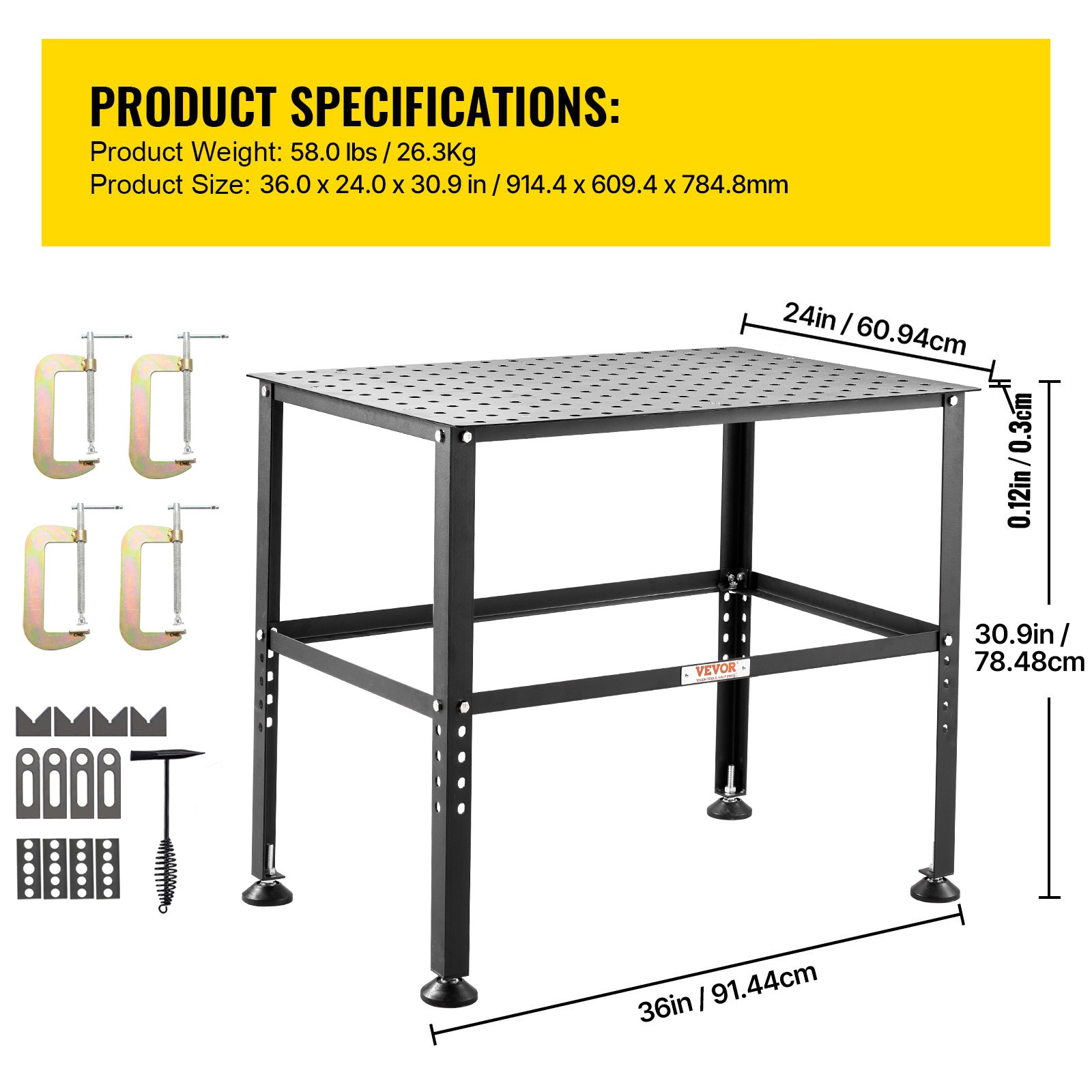 VEVOR Welding Table 36″x24″ 800LBS Welding Table with Multiple Fixture Holes