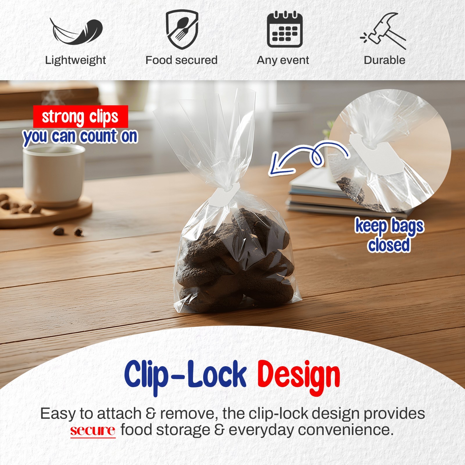 MT Products White Disposable Plastic Clip and Bread Bag Clips – Pack of 500
