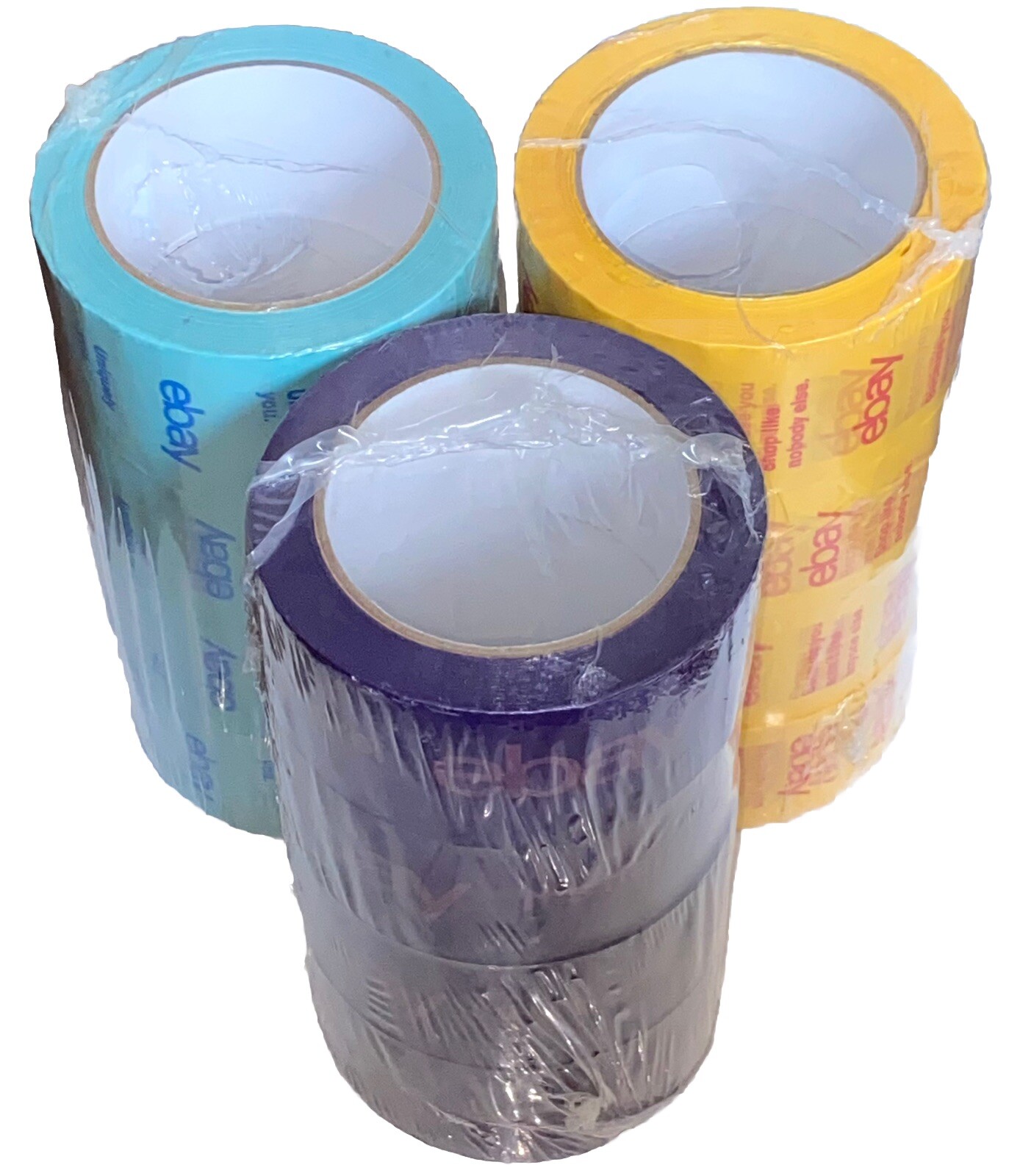 eBay Brand Tape LOT 12 Rolls 75 Yards 2×75 2” Wide 75YDS Blue Yellow Purple NEW