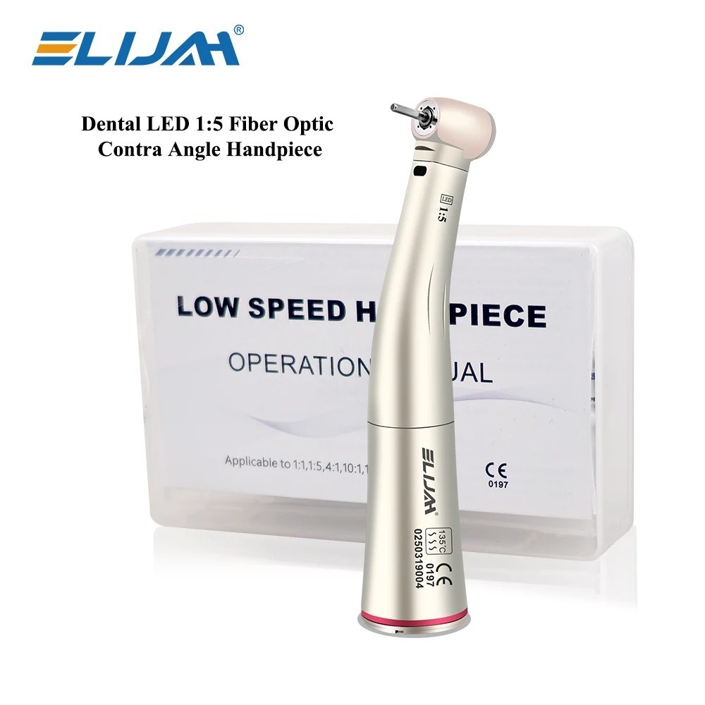 Dental 1:5 Fiber Optic Handpiece LED Quattro Spray Push Button Contra Angle
