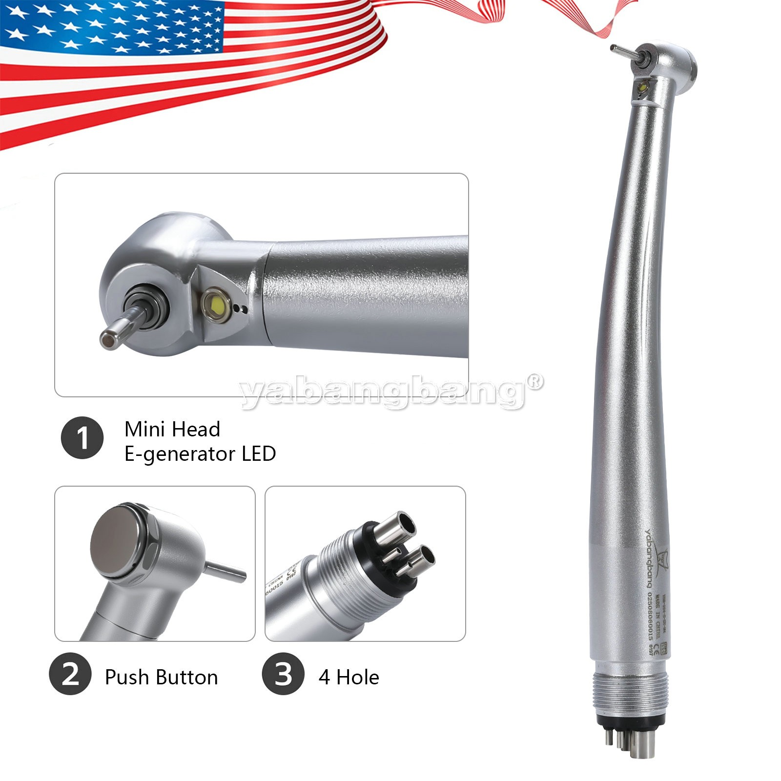 Mini Small Head Dental Fiber Optic LED E-generator High Speed Handpiece 4 HOLE