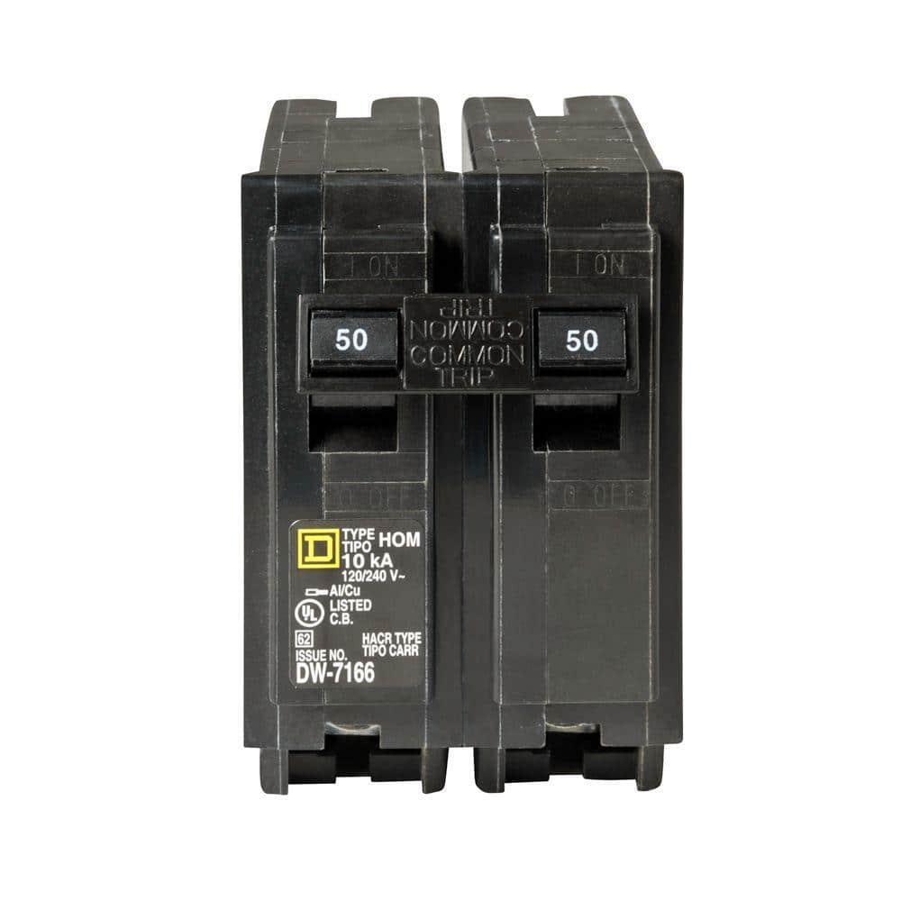 Circuit Breaker Square D 50 Amp 2 Pole Homeline Standard Trip Residential Black