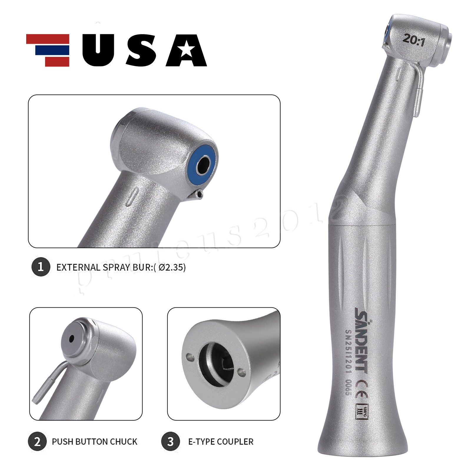 SANDENT Dental Surgery 20:1 Implant Low Speed LED/ Contra Angle Handpiece