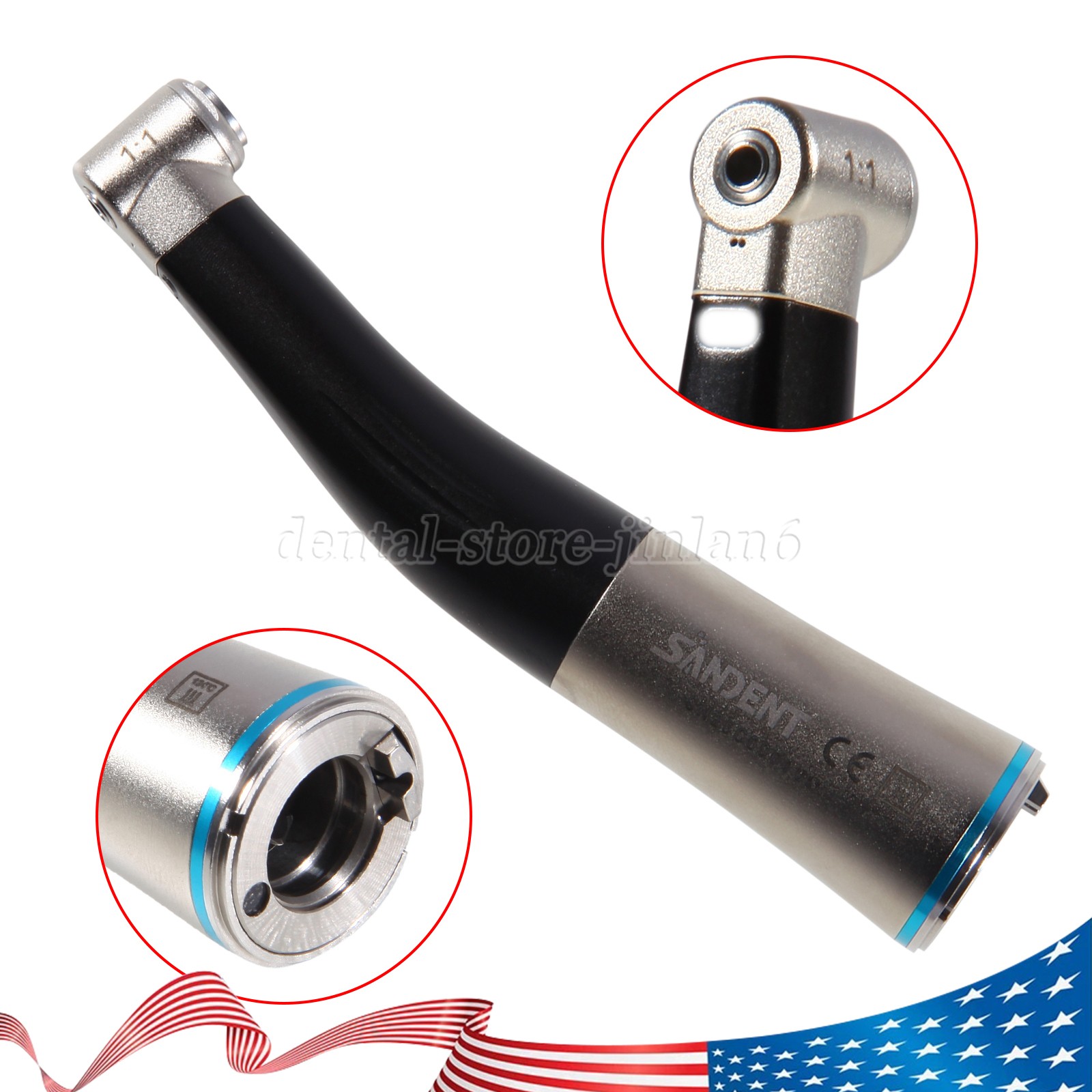 Dental 1:1 Fiber Optic Contra Angle Internal Spray / Diamond Polishing Wheels US