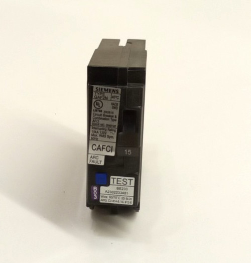 Siemens QA115AFCN Circuit Breaker AFCI 15A 1-Pole 10kA @ 120VAC Plug On Neutral