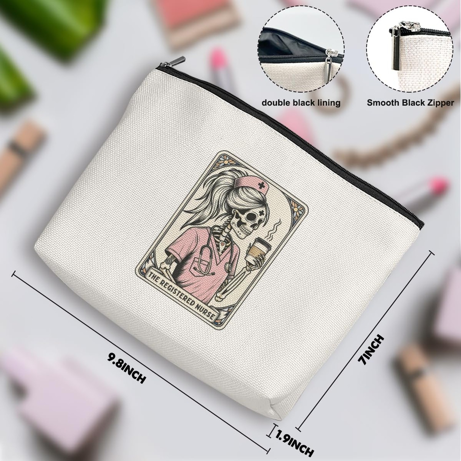 Nurse Gifts for Women, Cosmetic Bag Funny Gothic Skeleton Nurses Week Nursing…