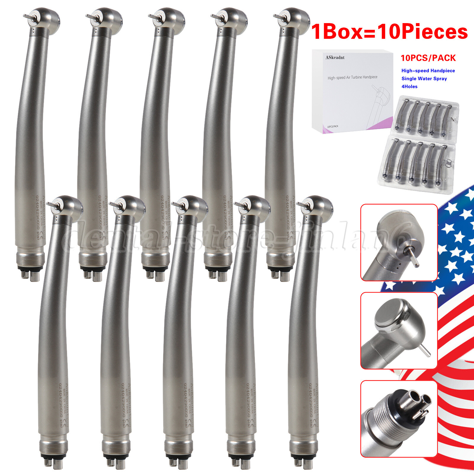 4 Hole Dental High Speed Handpiece Large Head Single Water Spray Air Turbine 10