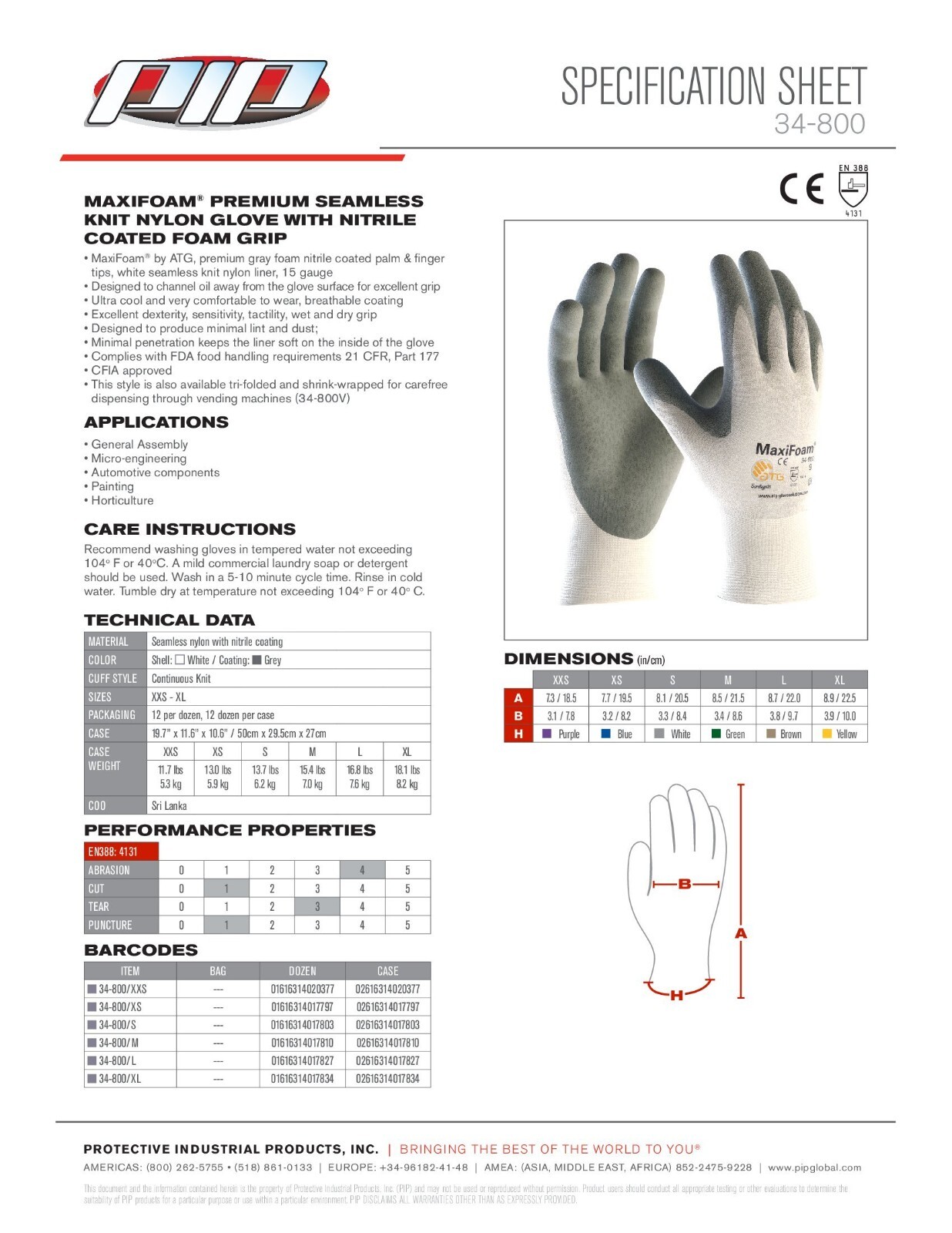 PIP 34-800 MaxiFoam Premium Nitrile Foam Grip Palm Coated WORK GLOVES 3 PR