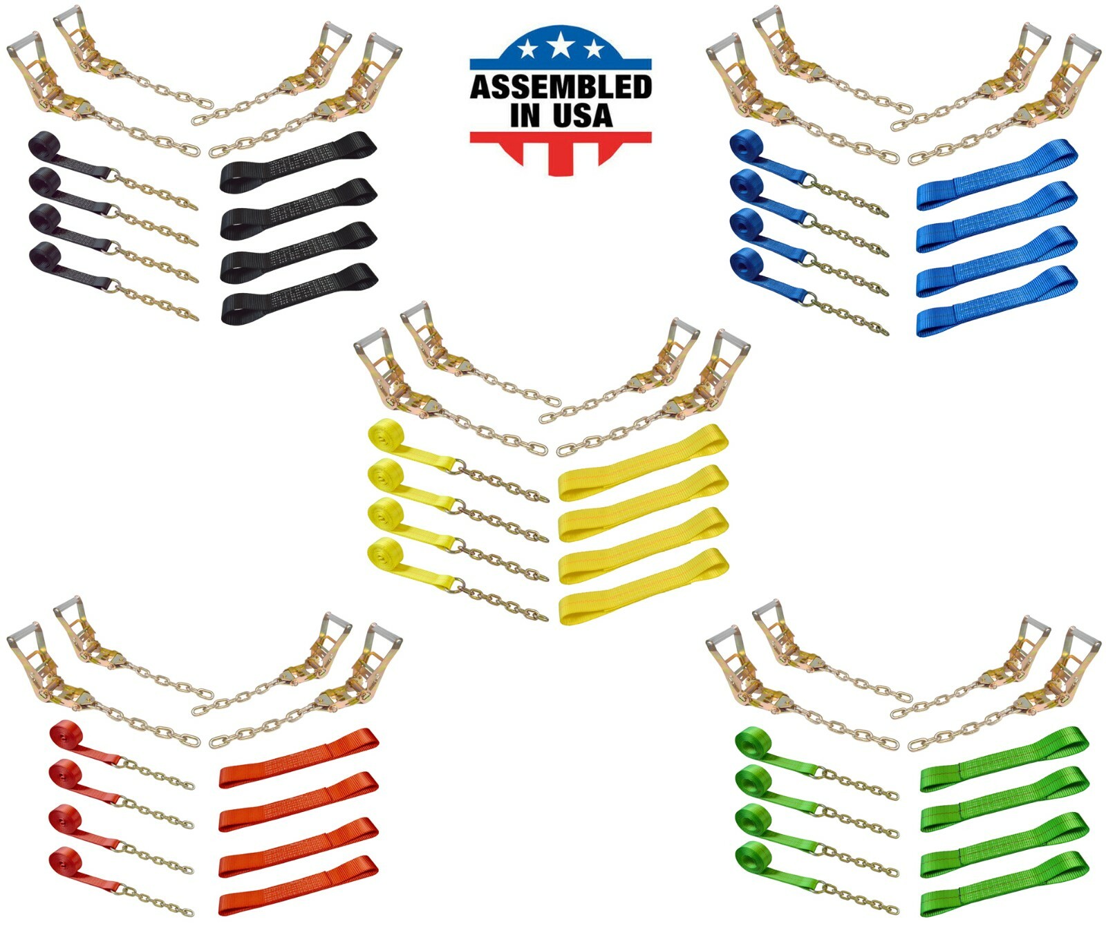 USA 8 Point Rollback Tie Down System Chain Ends for Car Hauler Tow Truck Flatbed