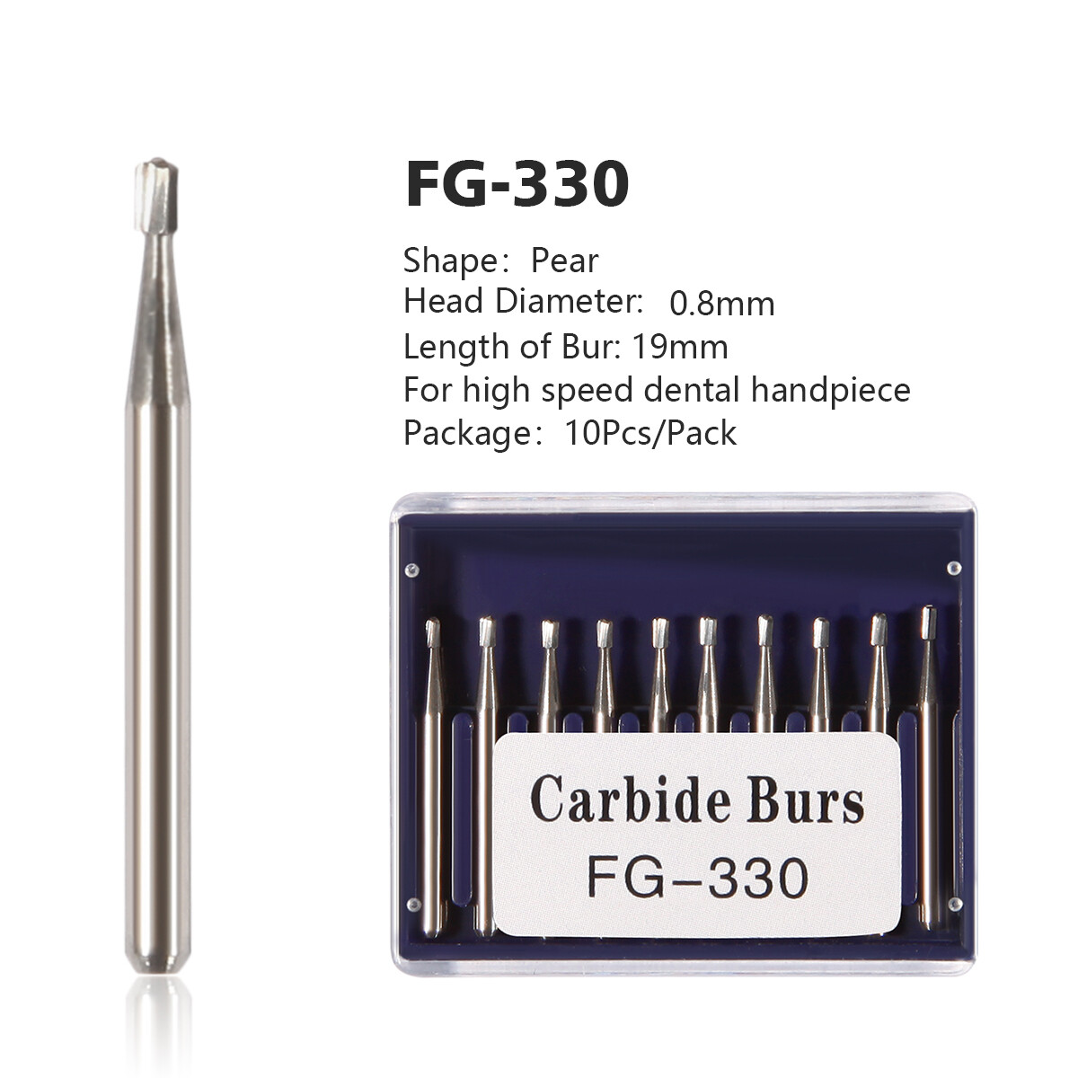 FG # 330 Dental Carbide 19mm Burs (100pcs=10 Packs)