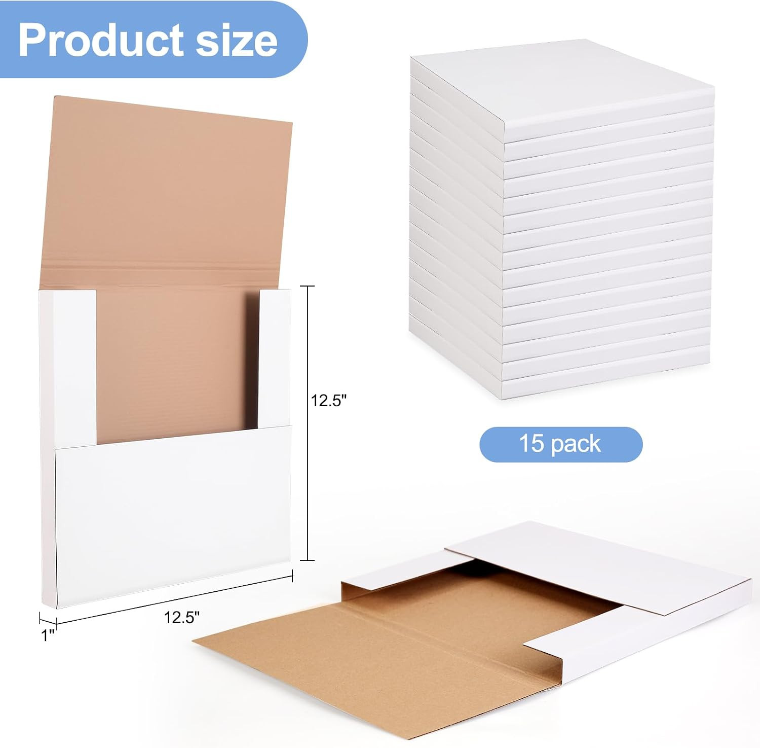15 Sets Vinyl Record Mailers, 12.5″ X 12.5″ X 1″ LP Shipping Mailer Boxes, White