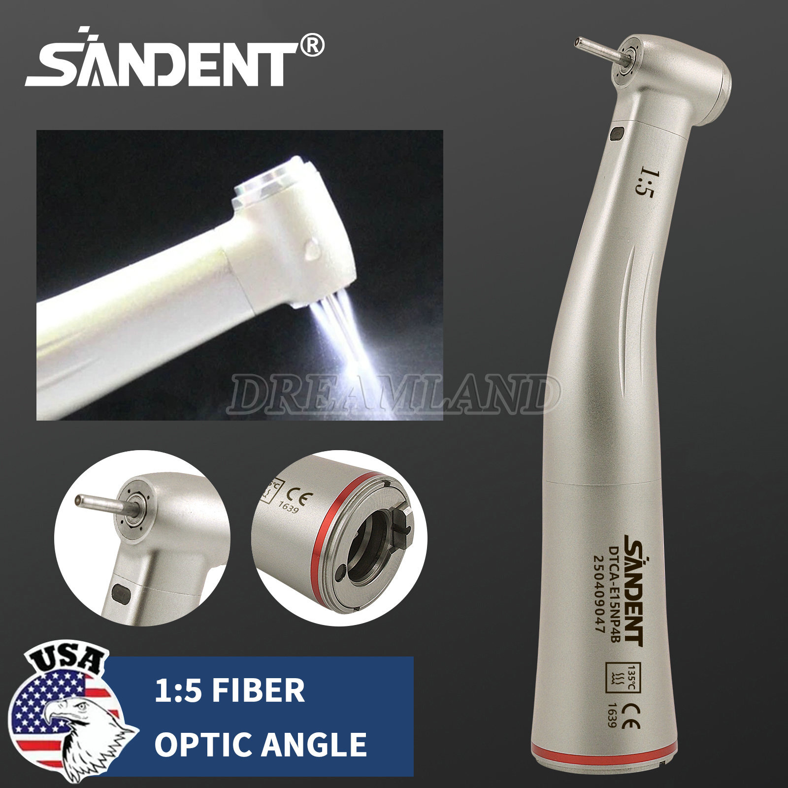 Dental 1:5 LED Low Speed Handpiece Fiber Optic Internal 4 Spray E-Type DTA