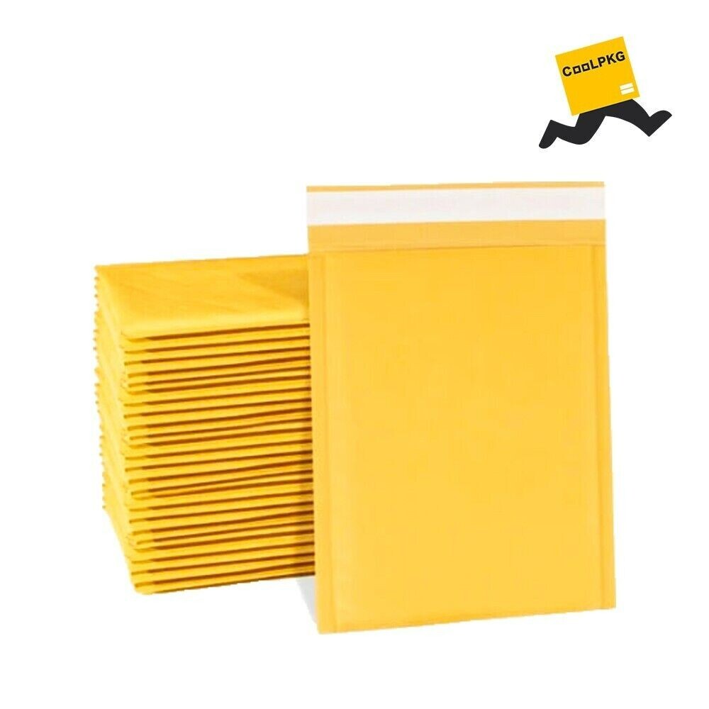 50Pcs Coolpkg #000 4″x8″ Secure Seal Kraft Bubble Mailers Padded Envelopes 4×8