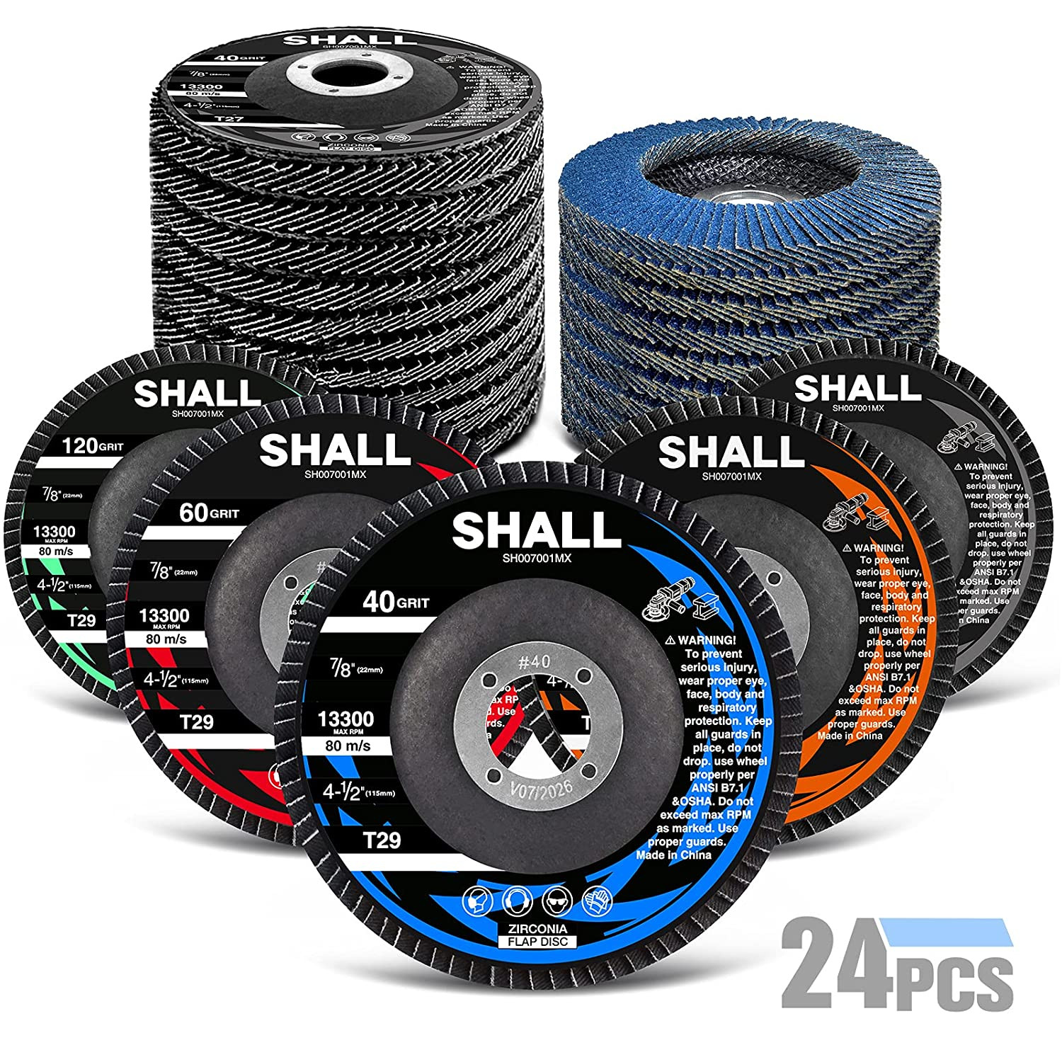 24-Pack Flap Discs, 4-1/2″ X 7/8″, Zirconia Grinding Wheel, 40/60/80/120 Grit