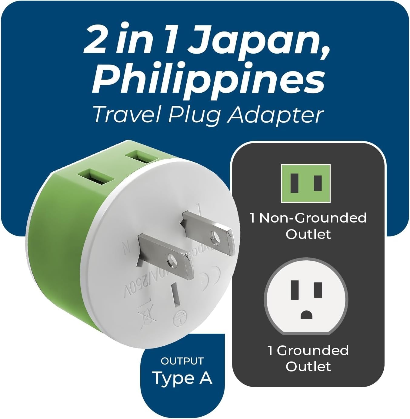 Japan Philippines Power Plug Adapter with 2 USA Inputs – Travel 3 Pack – Type