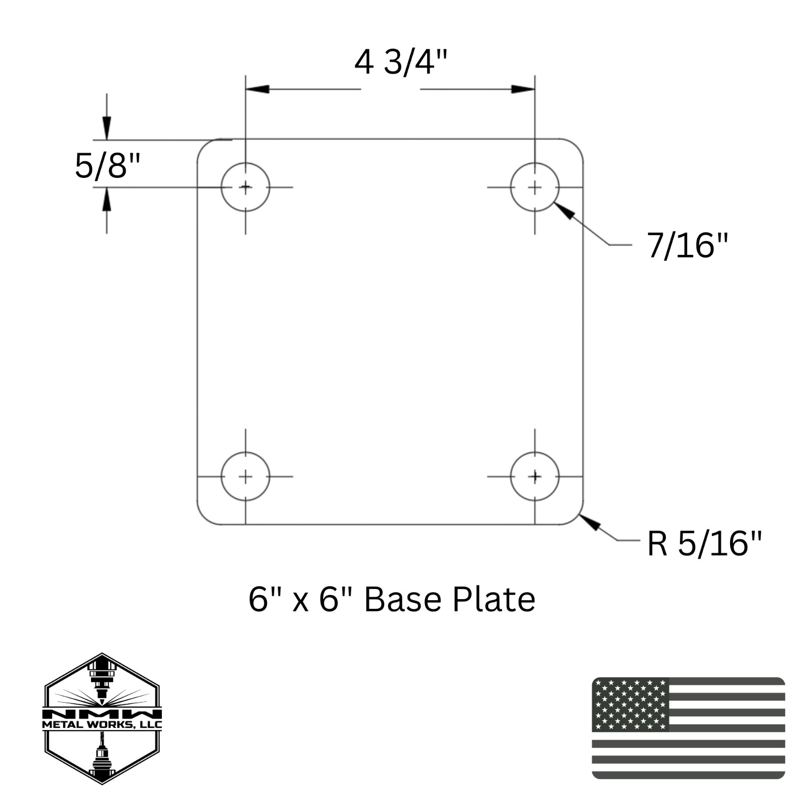 A36 Steel Square Base Plates w/ 4 Holes – Multiple Sizes – Made in USA