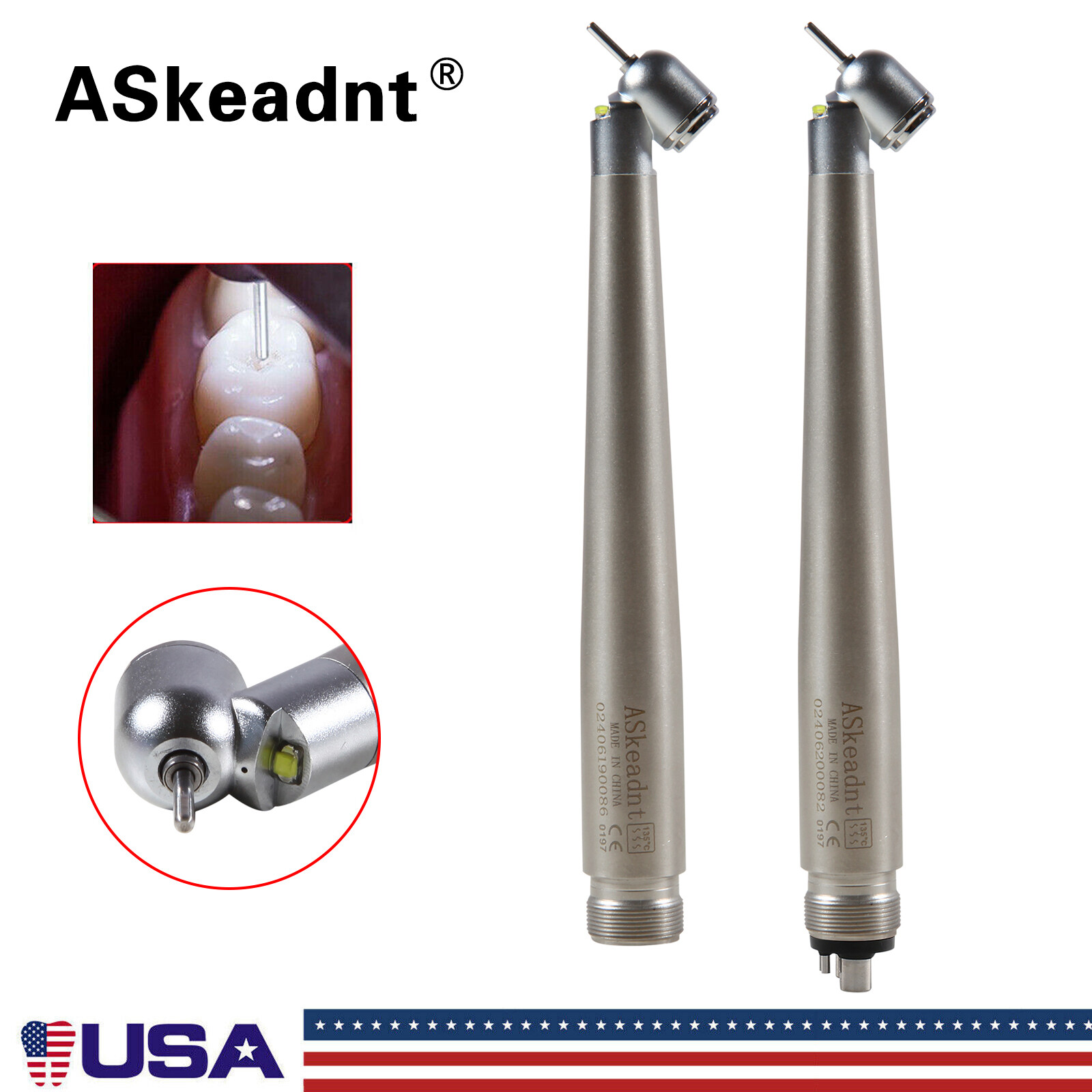 45° LED Light Dental PANA-MAX Push High Speed Handpiece Turbine 4/2H fo