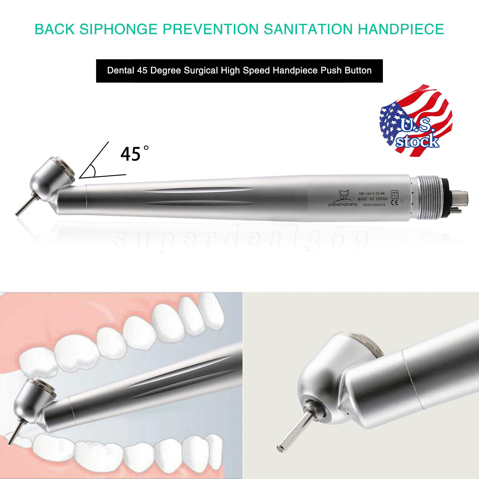 Dental 45 Degree Surgical High Speed Handpiece 4-holes 45° Angle Dental Hanpiece