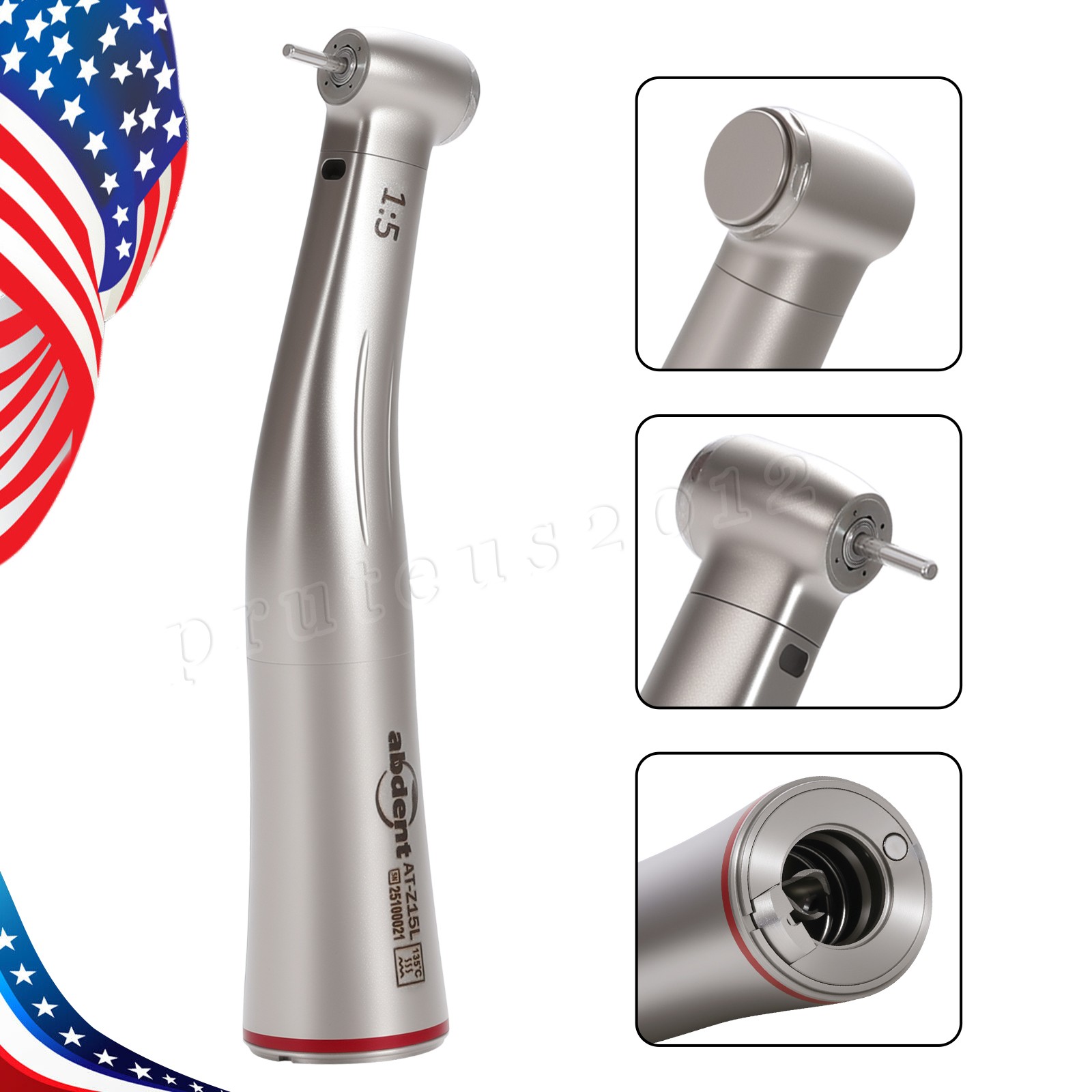 Dental LED Fiber Optic 1:5 Contra Angle Handpiece Internal 4 Way Spray