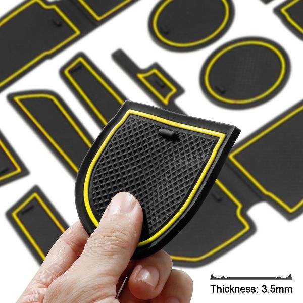 Cup Holder Insert for Center Console Mat Non-Slip Door Pocket Li Color: Yellow