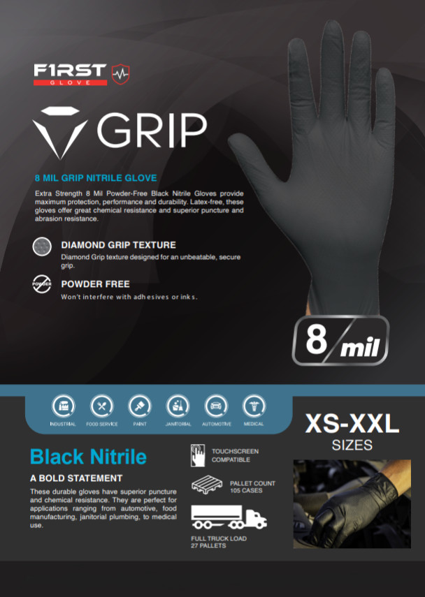 First Glove Volt Orange Nitrile Disposable Gloves 8 Mil Raised Diamond Texture
