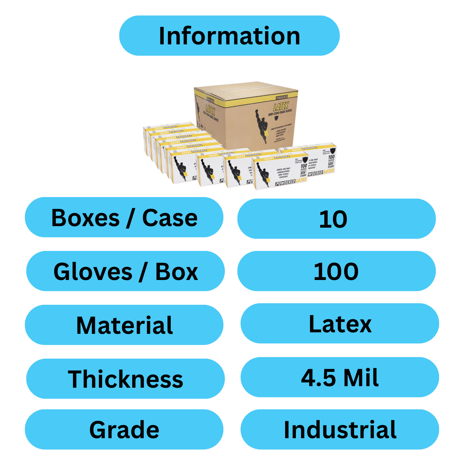 1000 Pieces 4.5 Mil Latex Disposable Powdered Industrial Gloves Large