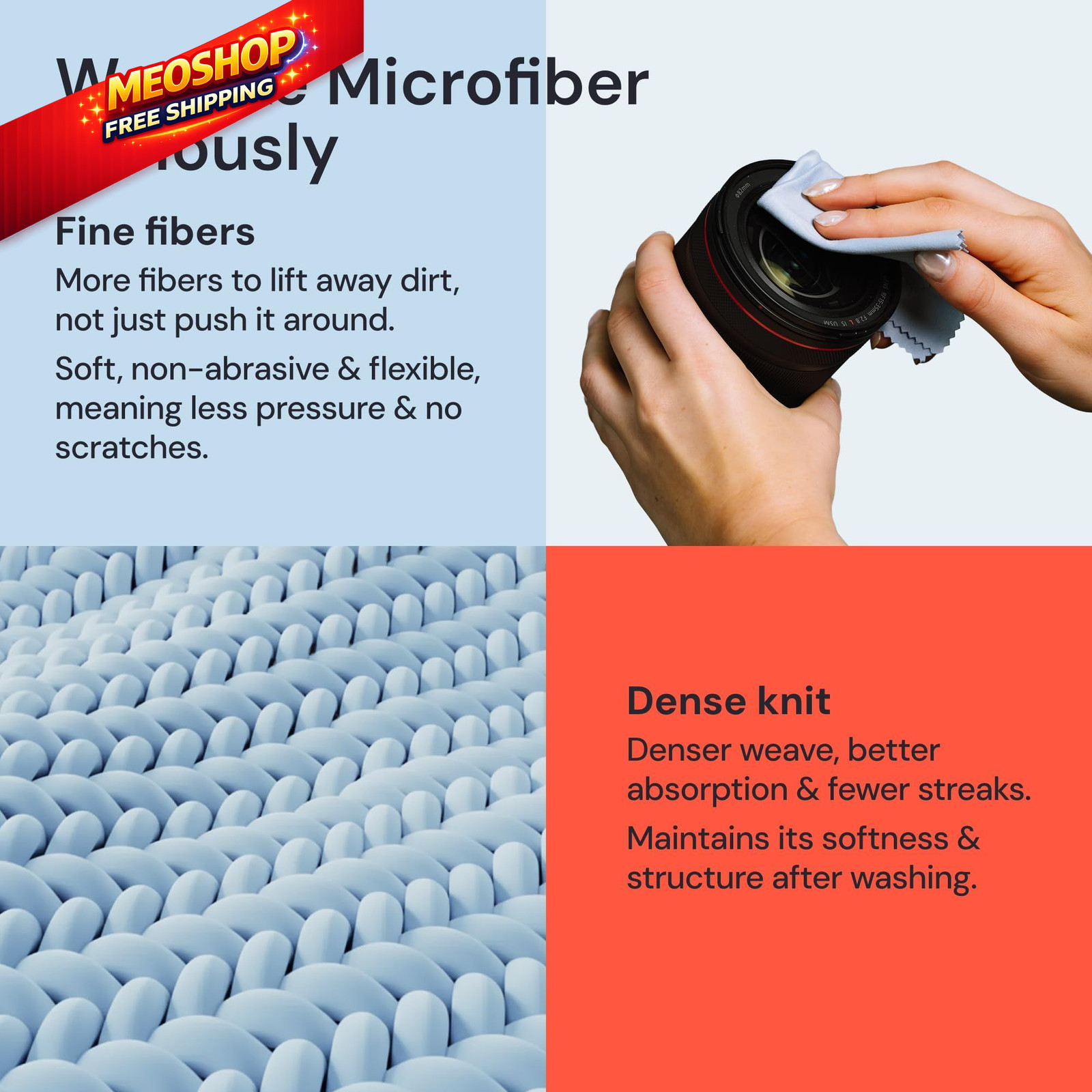 Elite Screens Microfiber Cleaning Cloth – 12″ x 12” x (Pack of 4), Blue