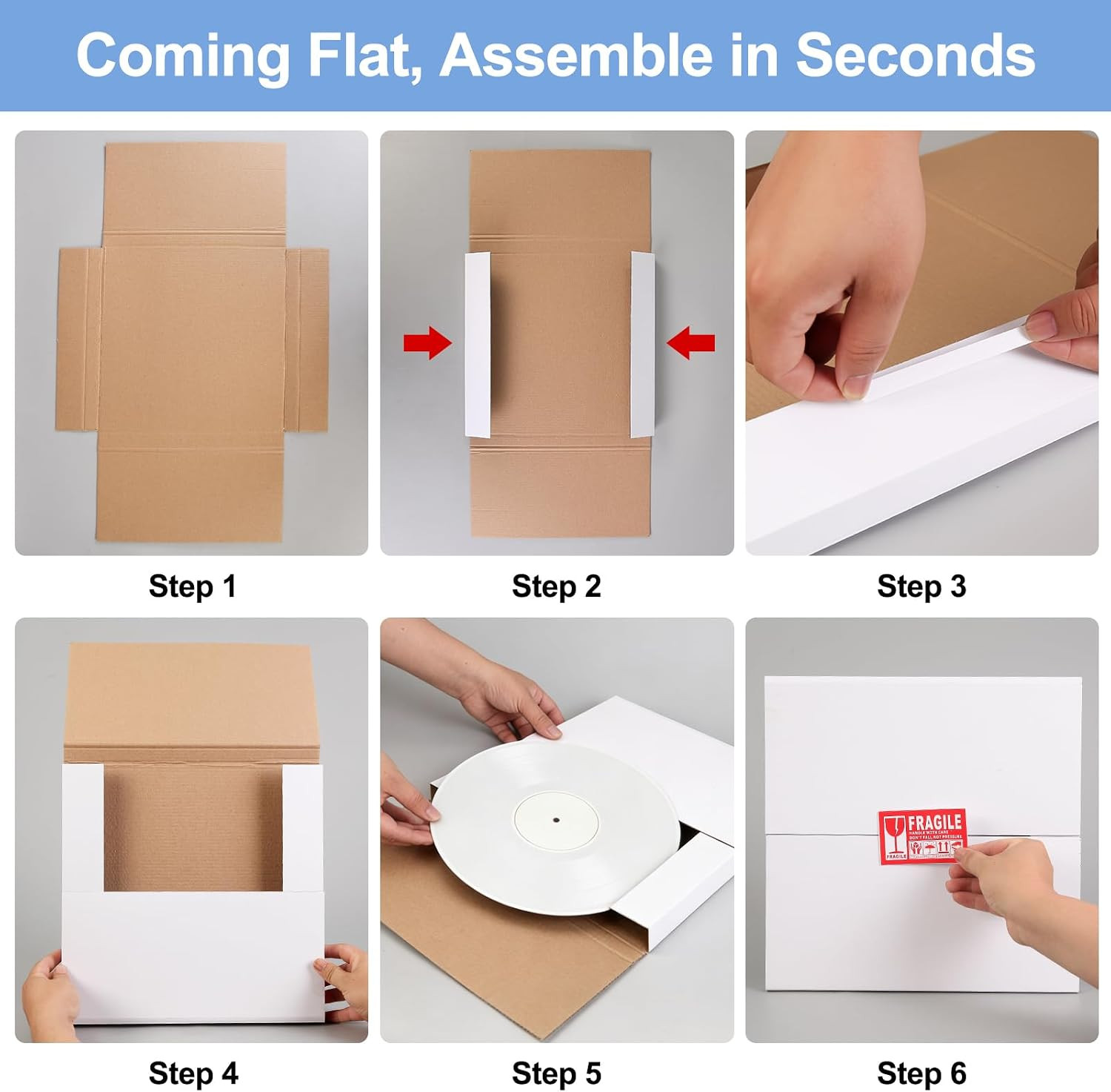 15 Sets Vinyl Record Mailers, 12.5″ X 12.5″ X 1″ LP Shipping Mailer Boxes, White