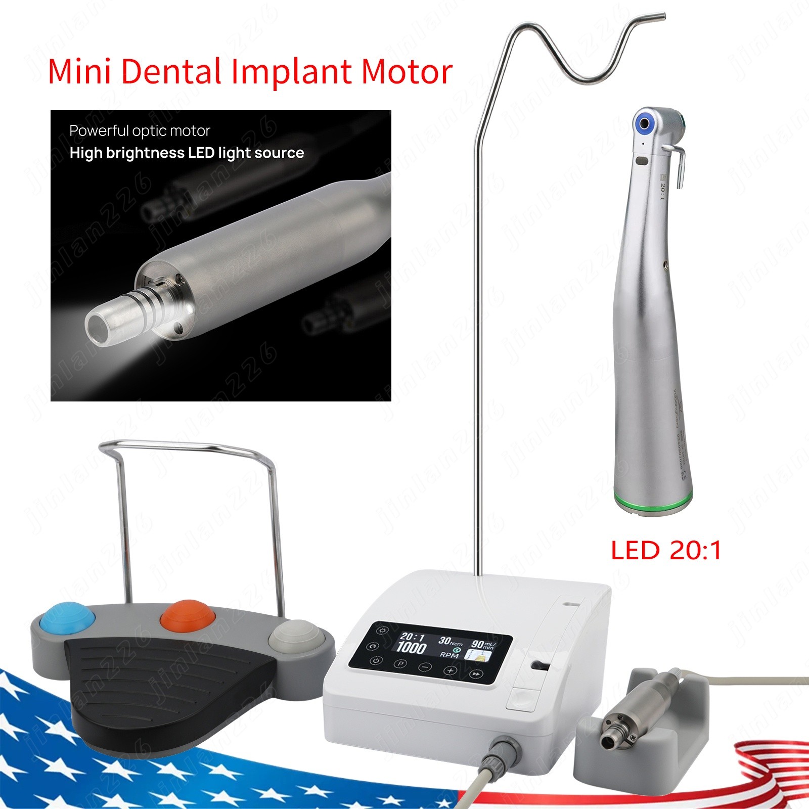 Mini SANDENT PRO Dental Implant Motor System +20:1 LED Contra Angle Handpiece