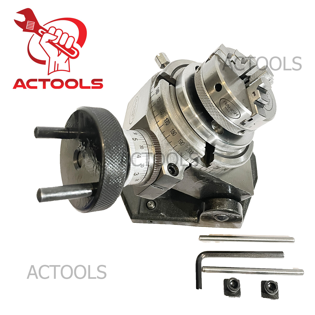 4′ Inch Tilting Rotary Table with 65 mm 3 jaw Self Centering Chuck & Back Plate