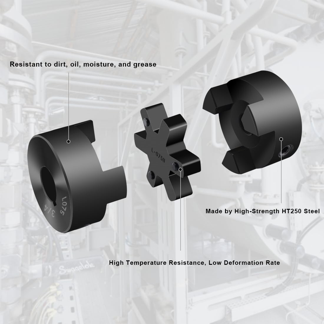 1/2″ to 3/4″ L075 Flexible 3-Piece L-Jaw Coupling Coupler Set & Rubber Spider…