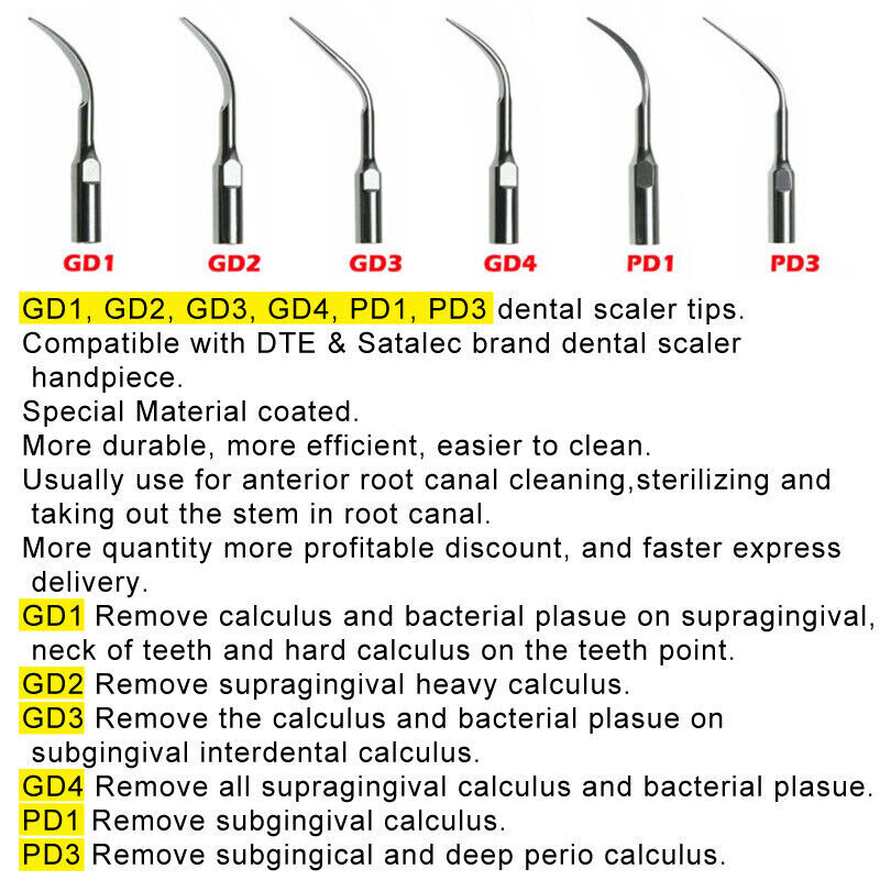5* Dental Ultrasonic Piezo Scaler Tip Compatible Woodpecker EMS DTE SATELEC