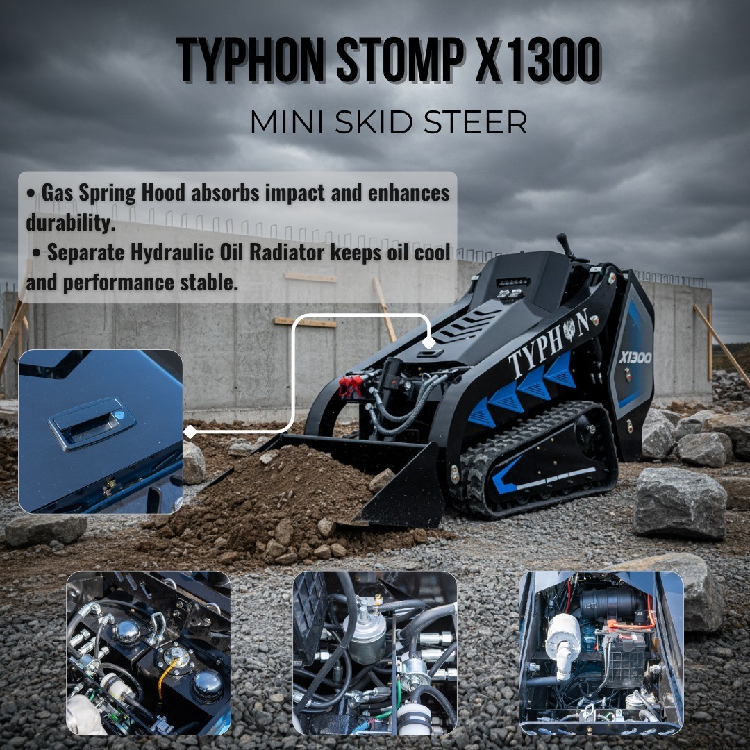 3040lbs TYPHON STOMP X1300 25HP Kubota D1105 EPA Diesel Mini Skid Steer Loader